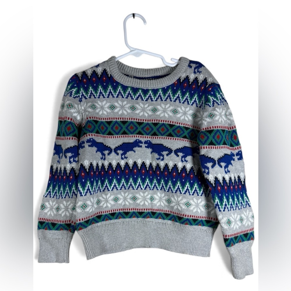 Oshkosh B’gosh Fair Isle Winter Dinosaur Sweater Size 4T - Picture 2 of 8